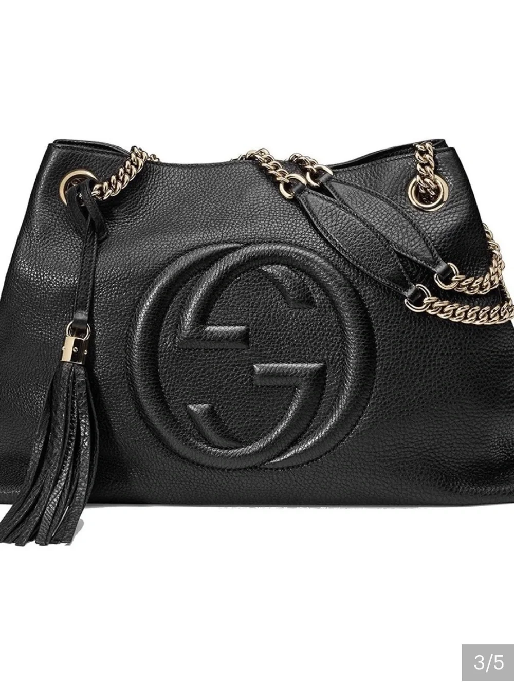 Gucci interlocking GG Black Soho Leather Shoulder Bag with Gold Chain and Tassel